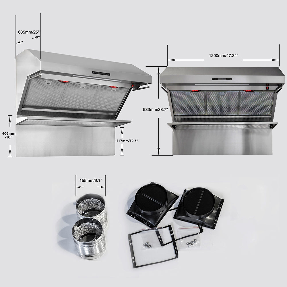 Forno Savona 48-Inch Wall Mount Range Hood, Hybrid Filters, Backsplash Included - Forno Appliances