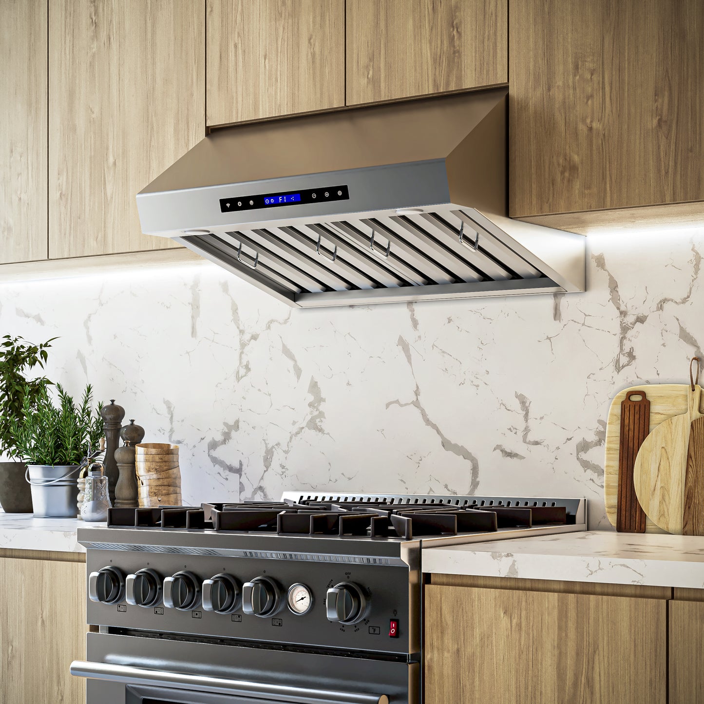 Forno Palazzo 30-Inch Wall Mounted Range Hood, Stainless Steel, Heavy Duty Baffle Filters, Remote Control - Forno Appliances