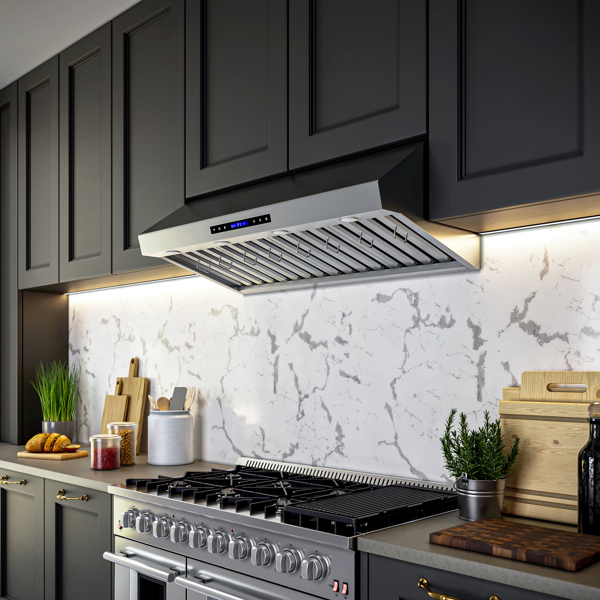 Forno Palazzo 48-Inch Wall Mounted Range Hood, Stainless Steel, Heavy Duty Baffle Filters, Remote Control - Forno Appliances