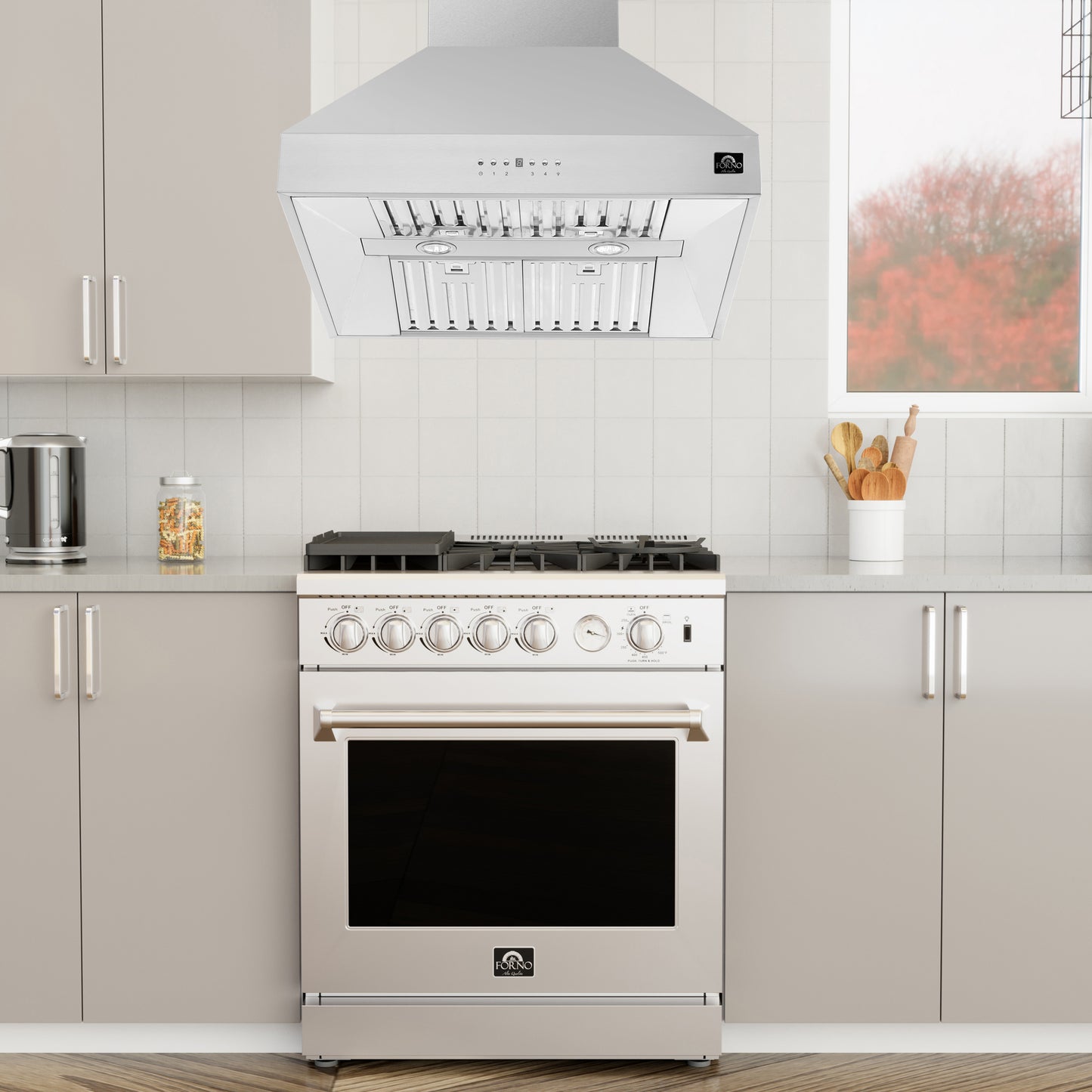 Forno Orvieto 30-Inch Wall Mount Range Hood, LED Lighting, Heavy Duty, Stainless Steel - Forno Appliances