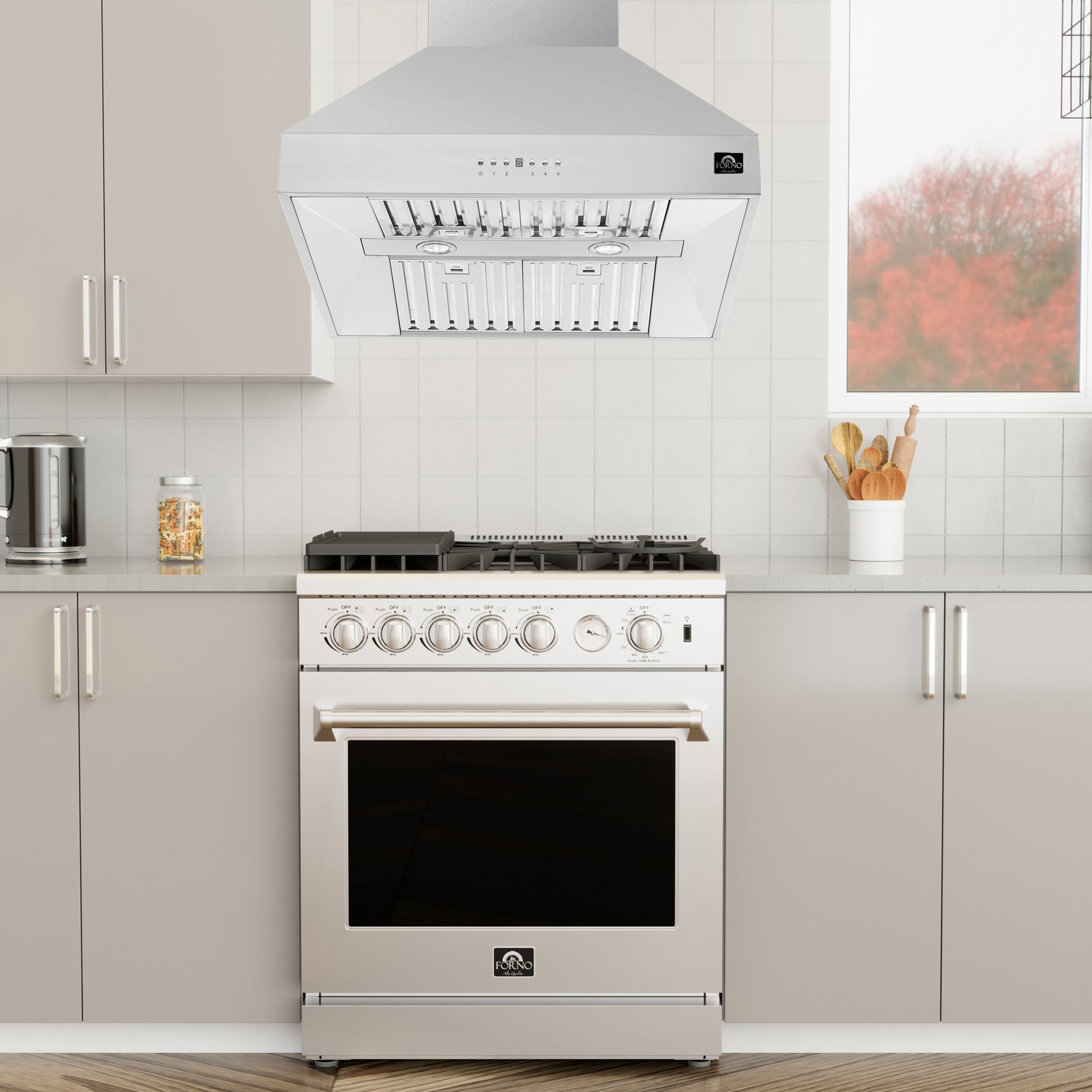 Forno Orvieto 30-Inch Wall Mount Range Hood, LED Lighting, Heavy Duty, Stainless Steel - Forno Appliances