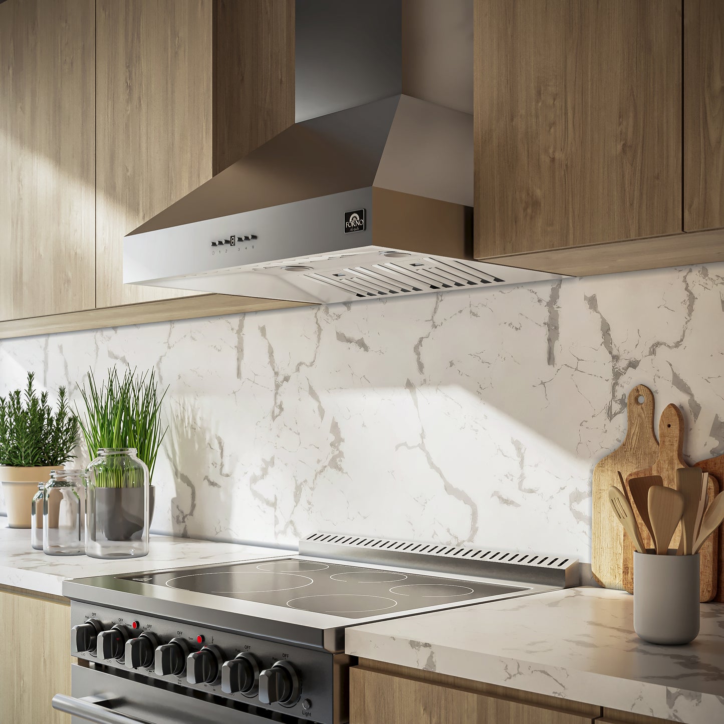 Forno Orvieto 30-Inch Wall Mount Range Hood, LED Lighting, Heavy Duty, Stainless Steel - Forno Appliances