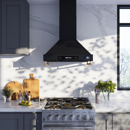 Forno Venezia 30 Inch Wall-Mounted Range Hood in Black with Touch Controls and Baffle Filters - Forno Appliances