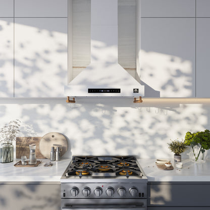 Forno Venezia 30 Inch Wall-Mounted Range Hood in White with Touch Controls and Baffle Filters - Forno Appliances