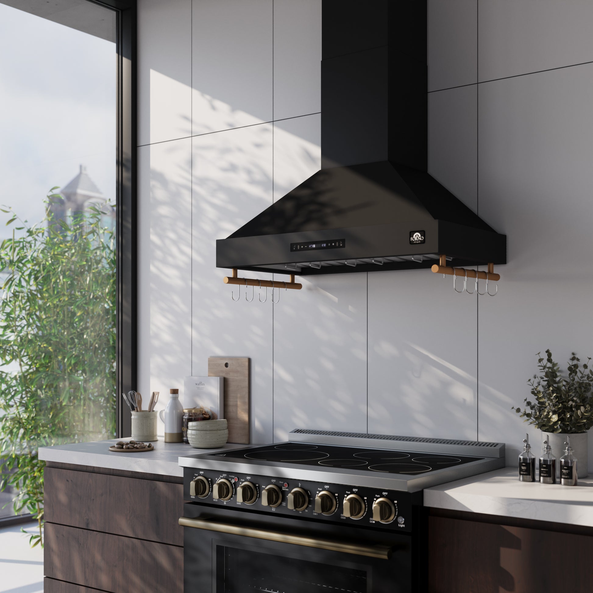 Forno Venezia 36 Inch Wall-Mounted Range Hood in Black with Touch Controls and Baffle Filters - Forno Appliances