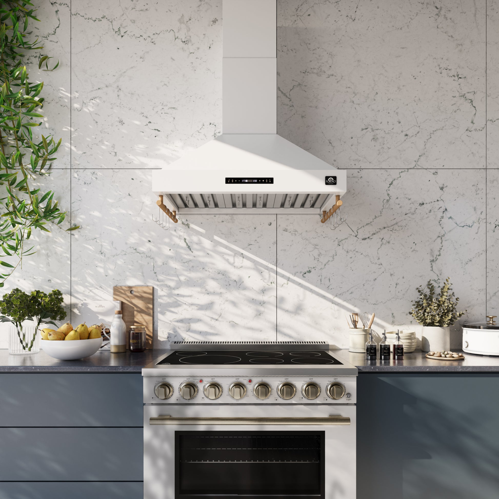 Forno Venezia 36 Inch Wall-Mounted Range Hood in White with Touch Controls and Baffle Filters - Forno Appliances
