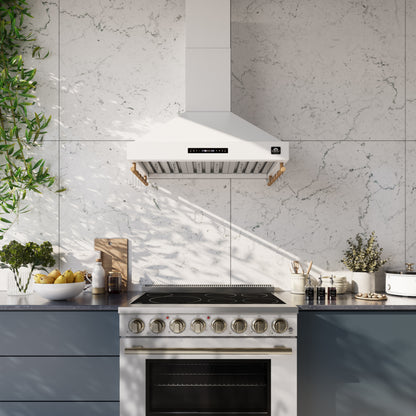 Forno Venezia 36 Inch Wall-Mounted Range Hood in White with Touch Controls and Baffle Filters - Forno Appliances