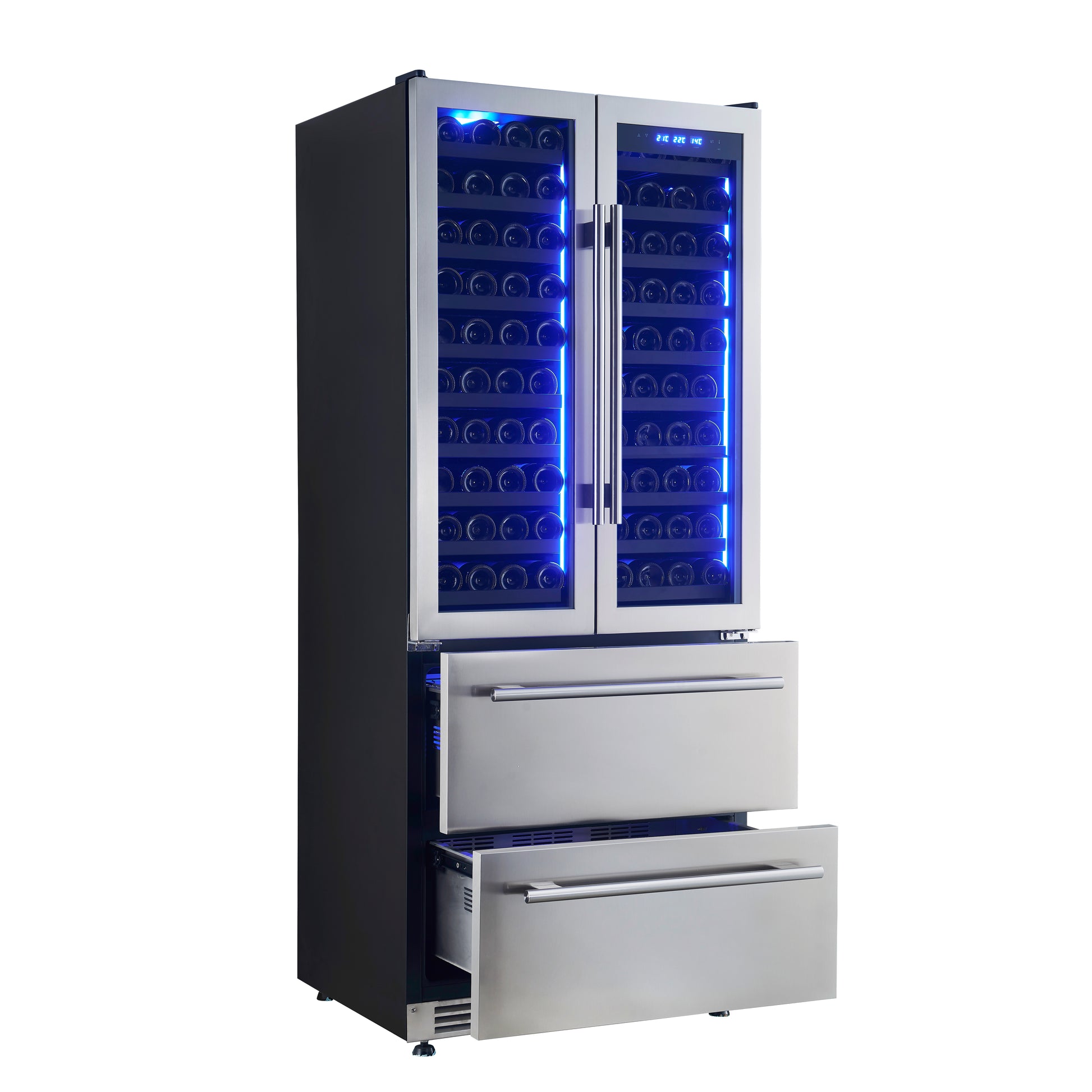 Forno Campania 32-Inch Wine Cooler, Stainless Steel, Dual Wine Zones, Two Beverage Drawers, 17.7 cu.ft - Forno Appliances