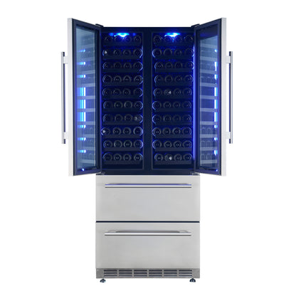 Forno Campania 32-Inch Wine Cooler, Stainless Steel, Dual Wine Zones, Two Beverage Drawers, 17.7 cu.ft - Forno Appliances