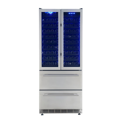 Forno Campania 32-Inch Wine Cooler, Stainless Steel, Dual Wine Zones, Two Beverage Drawers, 17.7 cu.ft - Forno Appliances