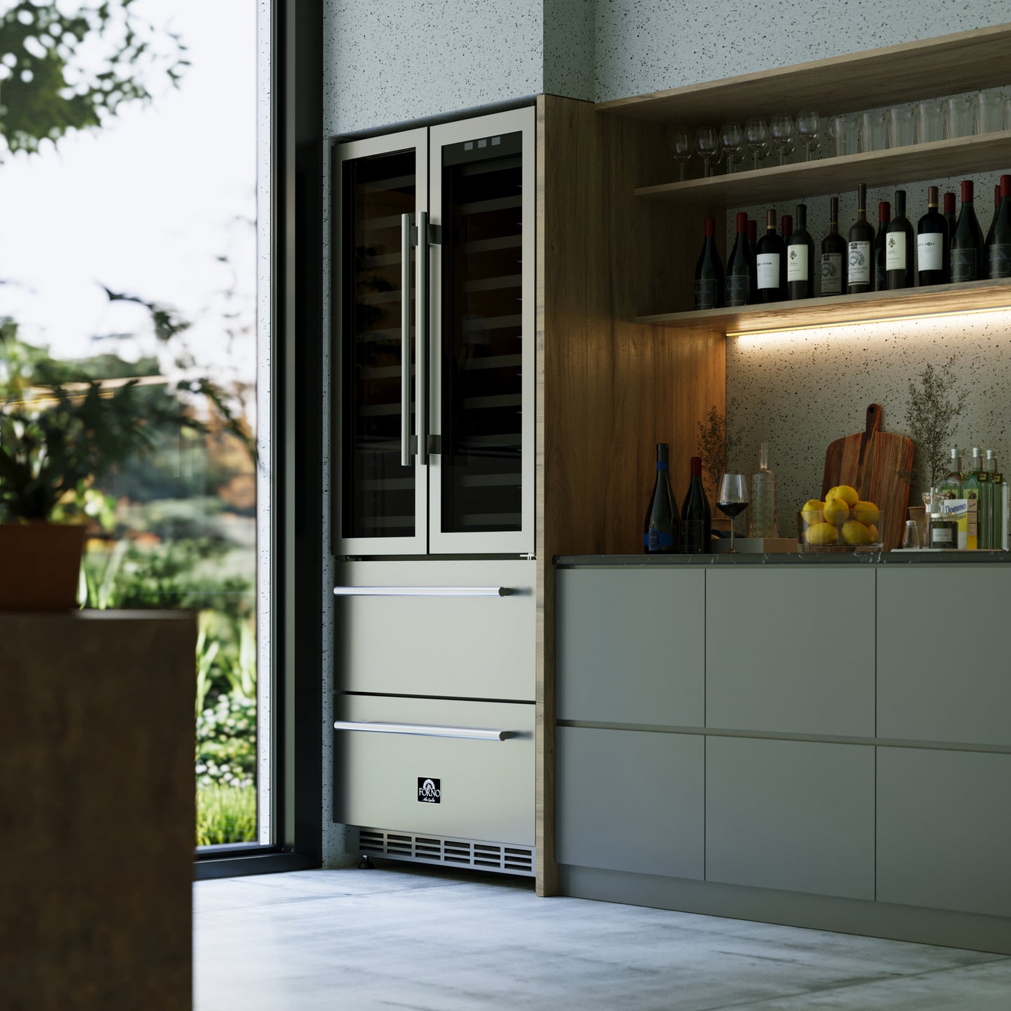 Forno Campania 32-Inch Wine Cooler, Stainless Steel, Dual Wine Zones, Two Beverage Drawers, 17.7 cu.ft - Forno Appliances
