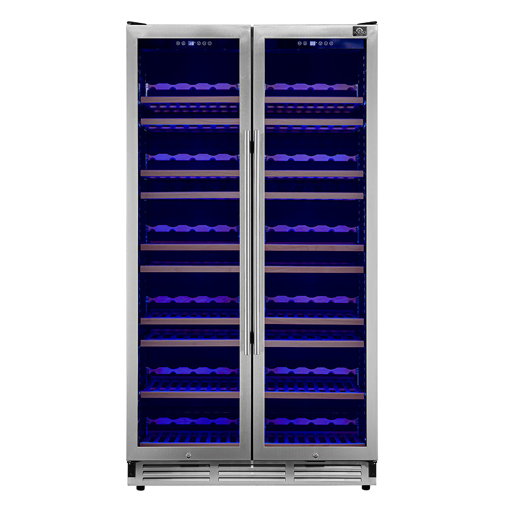 Forno Vernazza 40-Inch Side-by-Side Dual Zone Wine Cellar, 25.07 cu.ft Capacity, Stainless Steel, Temperature Control, UV-Protected Glass Door, Wooden Shelves - Forno Appliances