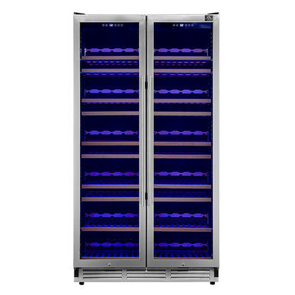 Forno Vernazza 40-Inch Side-by-Side Dual Zone Wine Cellar, 25.07 cu.ft Capacity, Stainless Steel, Temperature Control, UV-Protected Glass Door, Wooden Shelves - Forno Appliances