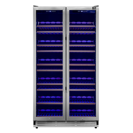 Forno Vernazza 40-Inch Side-by-Side Dual Zone Wine Cellar, 25.07 cu.ft Capacity, Stainless Steel, Temperature Control, UV-Protected Glass Door, Wooden Shelves - Forno Appliances
