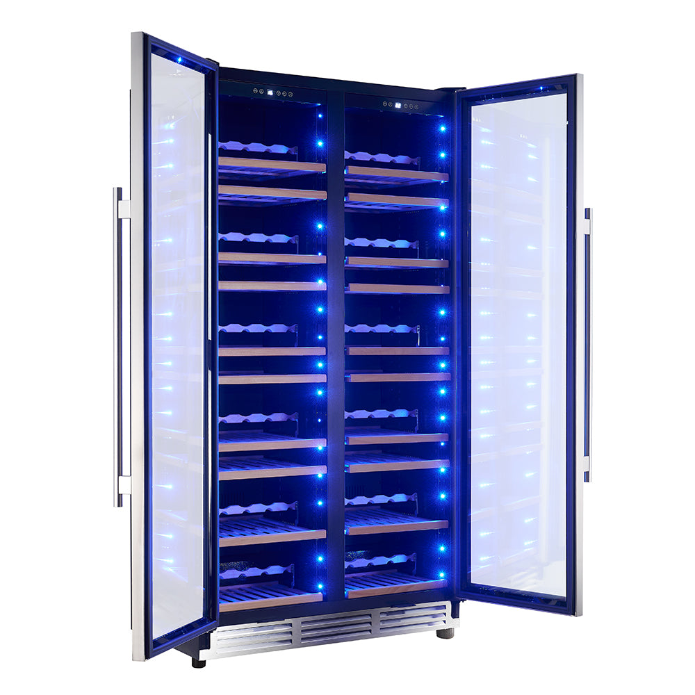 Forno Vernazza 40-Inch Side-by-Side Dual Zone Wine Cellar, 25.07 cu.ft Capacity, Stainless Steel, Temperature Control, UV-Protected Glass Door, Wooden Shelves - Forno Appliances