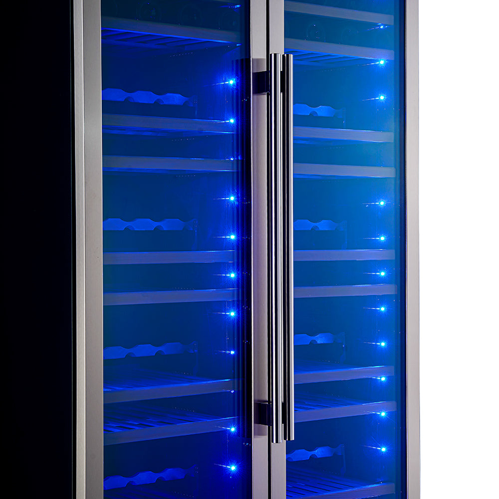 Forno Vernazza 40-Inch Side-by-Side Dual Zone Wine Cellar, 25.07 cu.ft Capacity, Stainless Steel, Temperature Control, UV-Protected Glass Door, Wooden Shelves - Forno Appliances
