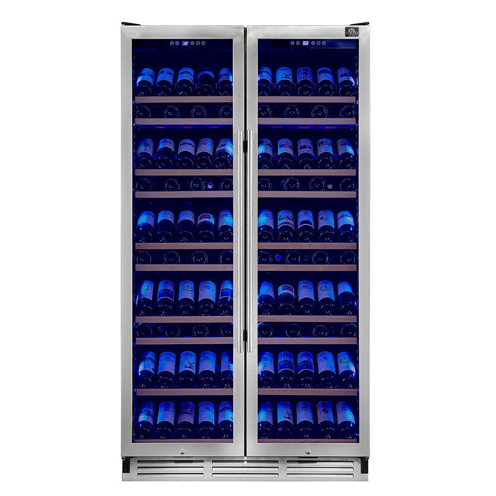 Forno Vernazza 40-Inch Side-by-Side Dual Zone Wine Cellar, 25.07 cu.ft Capacity, Stainless Steel, Temperature Control, UV-Protected Glass Door, Wooden Shelves - Forno Appliances