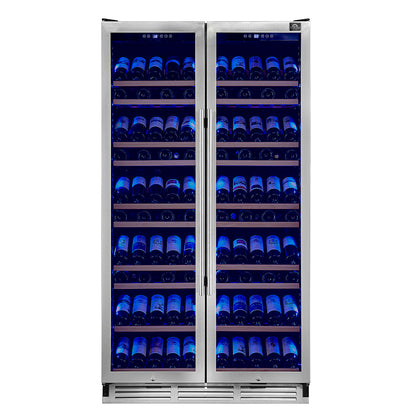 Forno Vernazza 40-Inch Side-by-Side Dual Zone Wine Cellar, 25.07 cu.ft Capacity, Stainless Steel, Temperature Control, UV-Protected Glass Door, Wooden Shelves - Forno Appliances