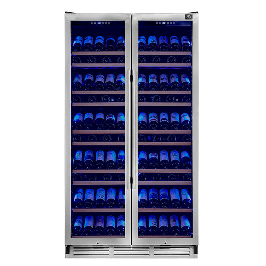 Forno Vernazza 40-Inch Side-by-Side Dual Zone Wine Cellar, 25.07 cu.ft Capacity, Stainless Steel, Temperature Control, UV-Protected Glass Door, Wooden Shelves - Forno Appliances