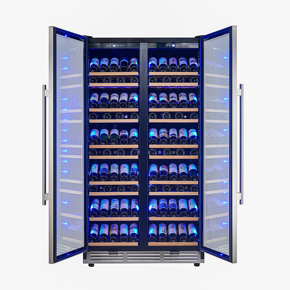 Forno Vernazza 40-Inch Side-by-Side Dual Zone Wine Cellar, 25.07 cu.ft Capacity, Stainless Steel, Temperature Control, UV-Protected Glass Door, Wooden Shelves - Forno Appliances