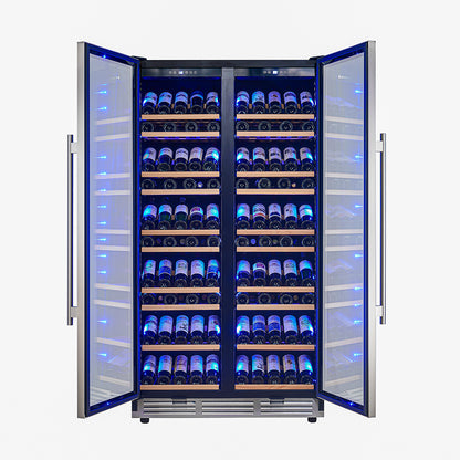 Forno Vernazza 40-Inch Side-by-Side Dual Zone Wine Cellar, 25.07 cu.ft Capacity, Stainless Steel, Temperature Control, UV-Protected Glass Door, Wooden Shelves - Forno Appliances