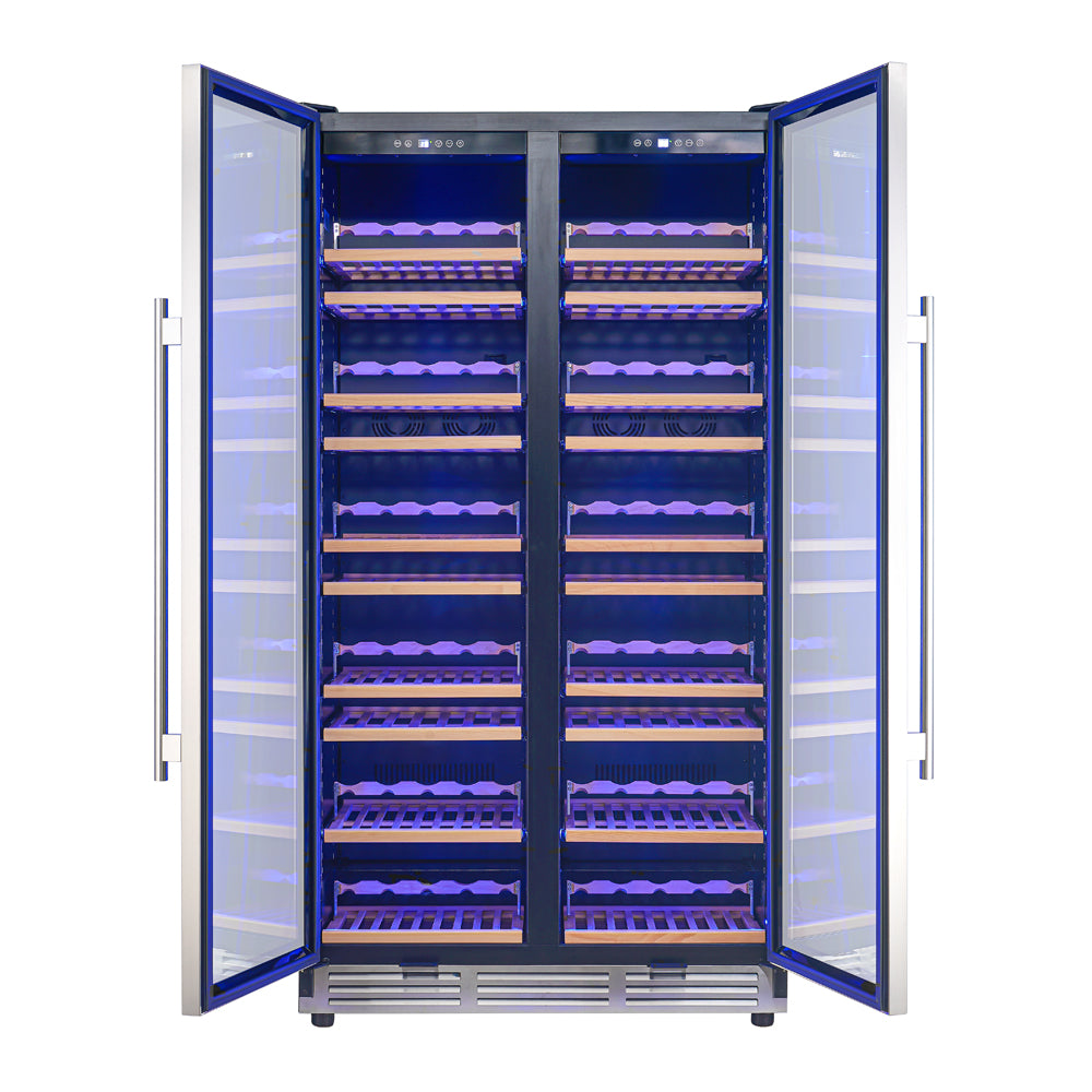 Forno Vernazza 40-Inch Side-by-Side Dual Zone Wine Cellar, 25.07 cu.ft Capacity, Stainless Steel, Temperature Control, UV-Protected Glass Door, Wooden Shelves - Forno Appliances