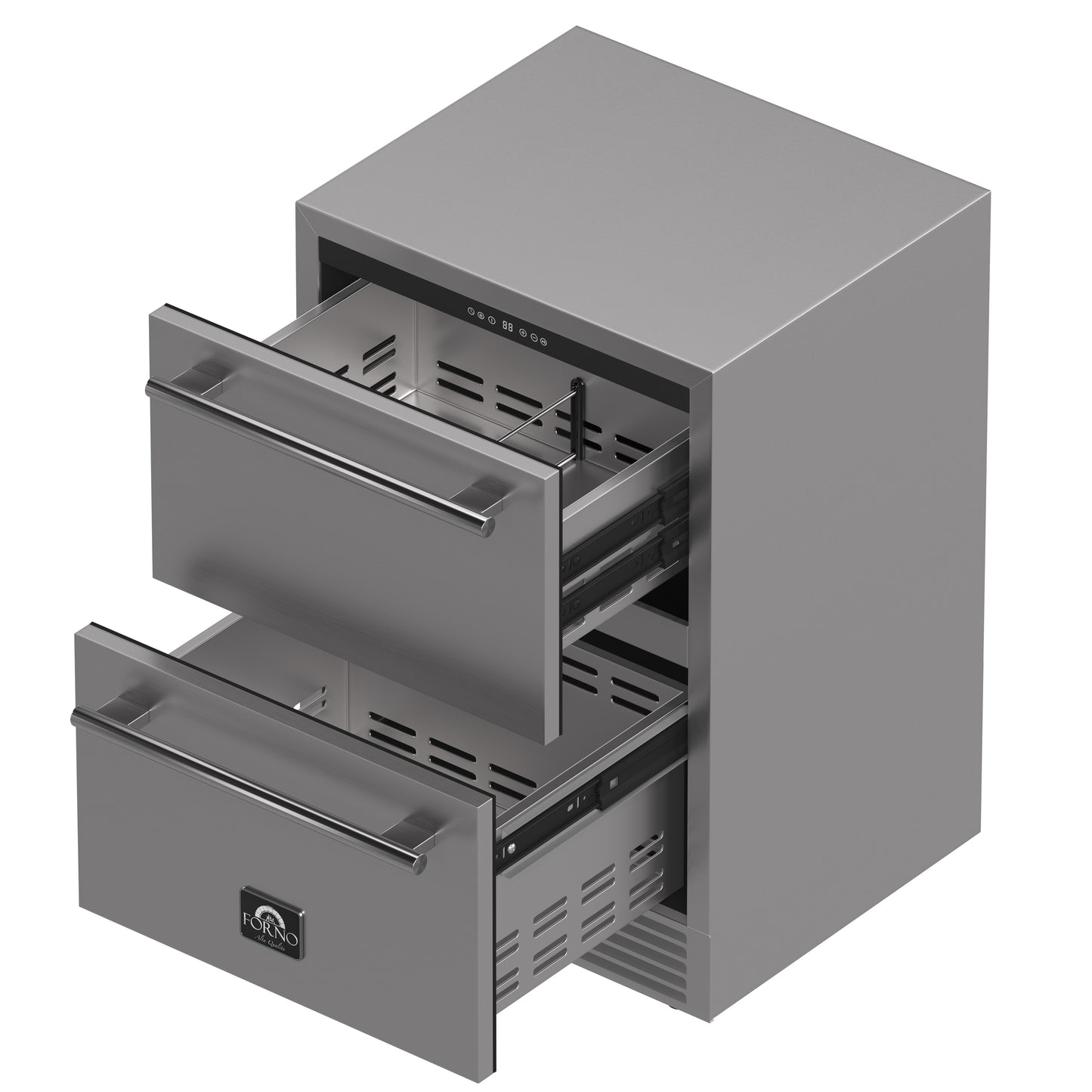 Forno Como 24-Inch Indoor Outdoor Drawer Refrigerator, 4.87 cu.ft, Stainless Steel Interior, Adjustable Shelves, LED Lighting - Forno Appliances