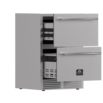 Forno Como 24-Inch Indoor Outdoor Drawer Refrigerator, 4.87 cu.ft, Stainless Steel Interior, Adjustable Shelves, LED Lighting - Forno Appliances