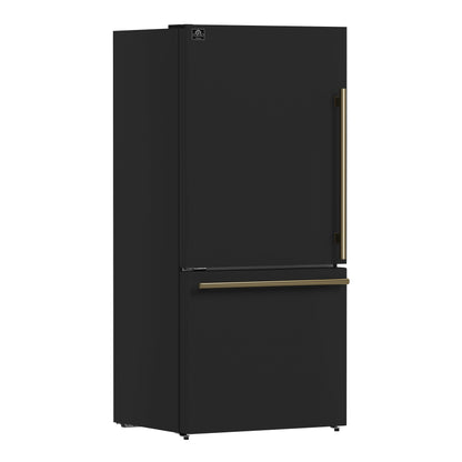 Forno Milano 2-Piece 62-Inch Freestanding Dual Bottom Freezer Refrigerator in Black – 34.4 cu.ft, Touch Control, Ice Maker - Forno Appliances