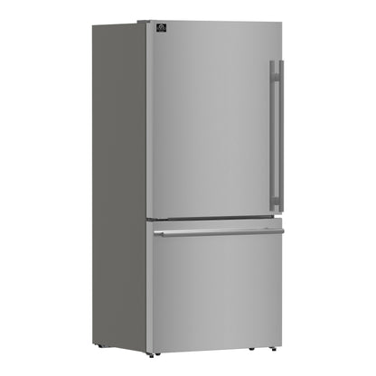 Forno Milano Espresso 31-Inch Stainless Steel Bottom Freezer Refrigerator, 17.2 cu.ft., Built-In Ice Maker, ENERGY STAR - Forno Appliances