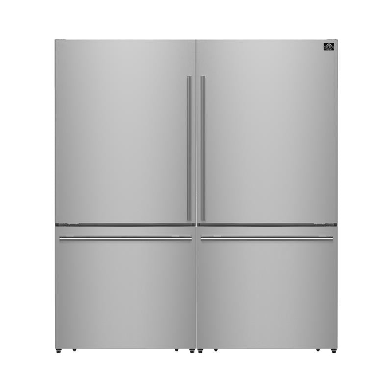 Forno Milano 2-Piece 62-Inch Freestanding Dual Bottom Freezer Refrigerator, Stainless Steel – 34.4 cu.ft, Touch Control, Ice Maker - Forno Appliances
