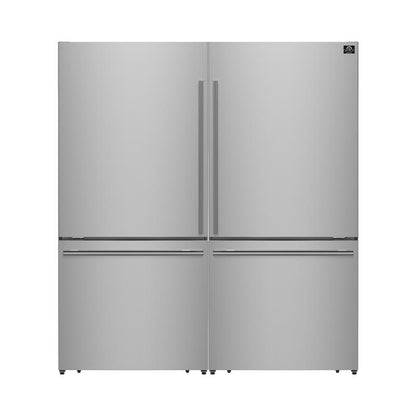 Forno Milano 2-Piece 62-Inch Freestanding Dual Bottom Freezer Refrigerator, Stainless Steel – 34.4 cu.ft, Touch Control, Ice Maker - Forno Appliances