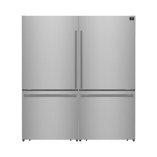 Forno Milano 2-Piece 62-Inch Freestanding Dual Bottom Freezer Refrigerator, Stainless Steel – 34.4 cu.ft, Touch Control, Ice Maker - Forno Appliances