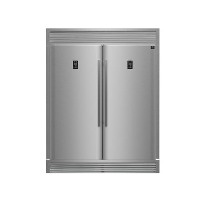 FORNO Premium 3-Piece Kitchen Bundle - FORNO Galiano 48" Freestanding Gas Range, FORNO Rizzuto 60" W. Dual Combo Convertible Refrigerator, FORNO 48" Wall Mount Range Hood - FBDL-018-02US - Forno Appliances
