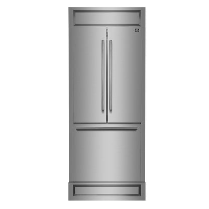 Forno Gallipoli 30-Inch French Door Refrigerator, 17.5 cu.ft Capacity, Modern Decorative Grill, 34-Inch Width, Stainless Steel, No Frost Technology, Energy Efficient - Forno Appliances
