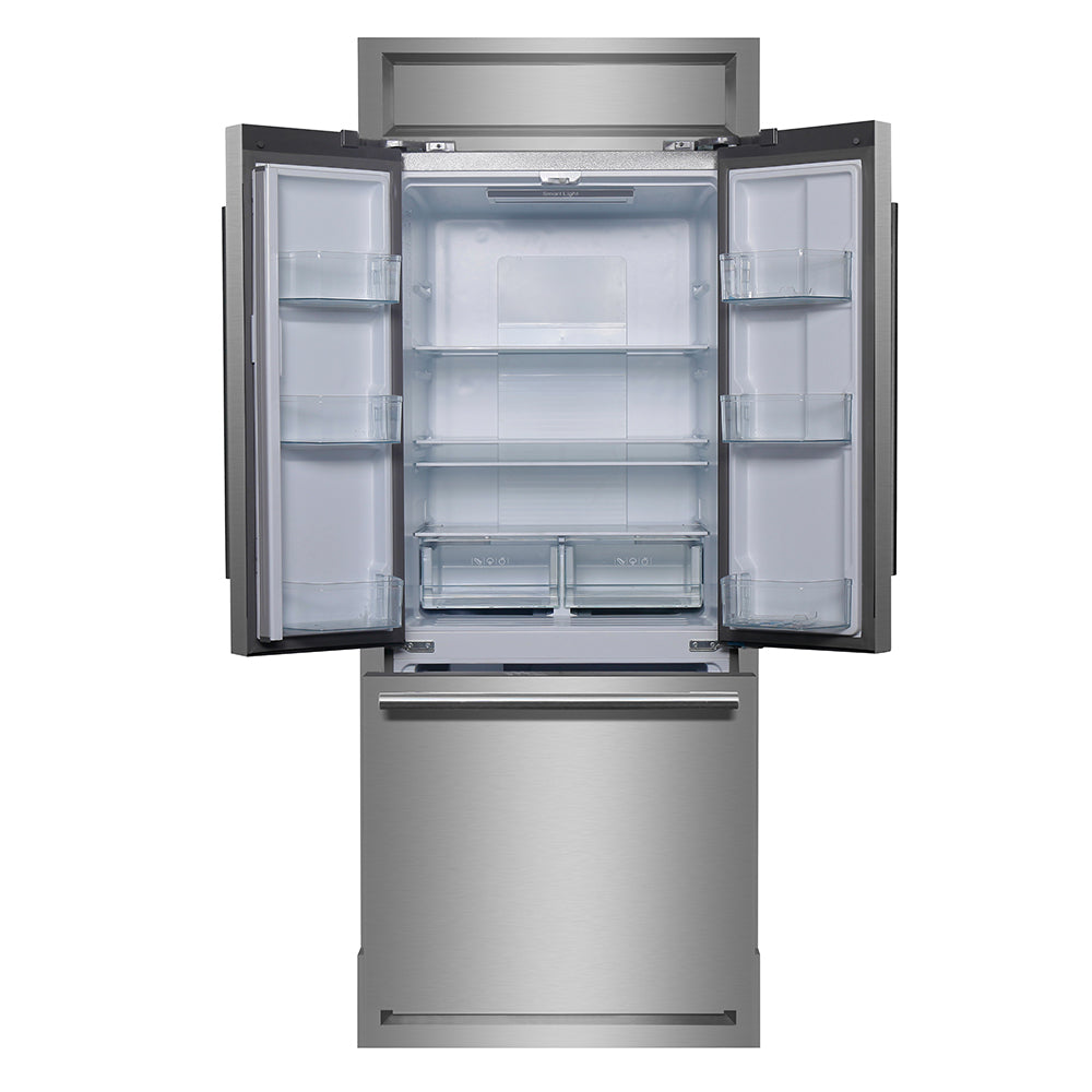 Forno Gallipoli 30-Inch French Door Refrigerator, 17.5 cu.ft Capacity, Modern Decorative Grill, 34-Inch Width, Stainless Steel, No Frost Technology, Energy Efficient - Forno Appliances