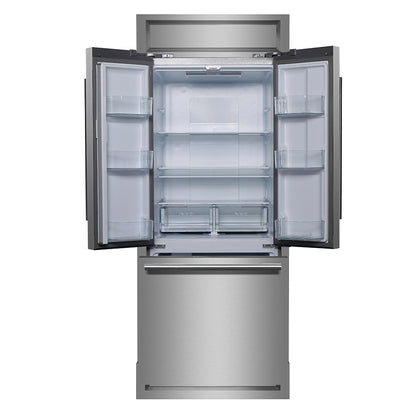 Forno Gallipoli 30-Inch French Door Refrigerator, 17.5 cu.ft Capacity, Modern Decorative Grill, 34-Inch Width, Stainless Steel, No Frost Technology, Energy Efficient - Forno Appliances
