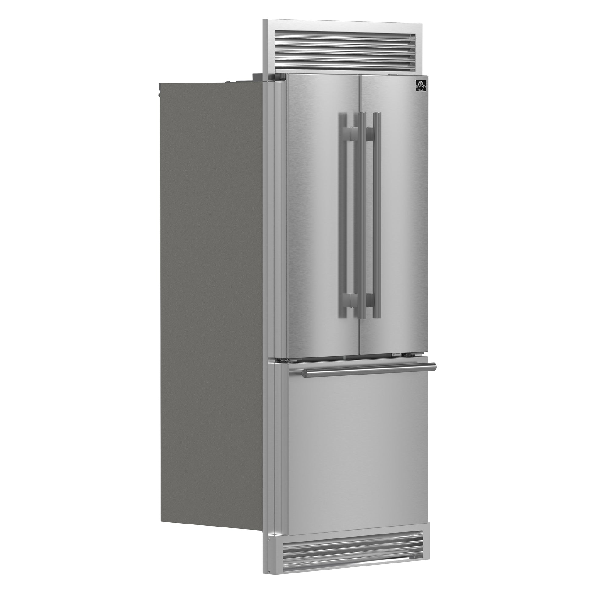 Forno Gallipoli 30-Inch French Door Refrigerator, 17.5 cu.ft Capacity, Decorative Grill, 34-Inch Width, Stainless Steel, No Frost Technology, Energy Efficient - Forno Appliances