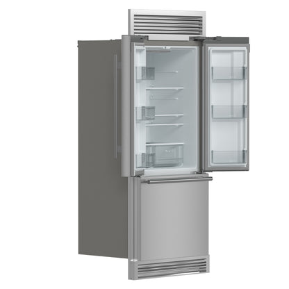 Forno Gallipoli 30-Inch French Door Refrigerator, 17.5 cu.ft Capacity, Decorative Grill, 34-Inch Width, Stainless Steel, No Frost Technology, Energy Efficient - Forno Appliances