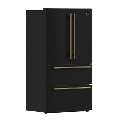 FORNO 2-Piece Black Kitchen Bundle - 30" Induction Range and 36" Bottom Freezer Refrigerator - Forno Appliances