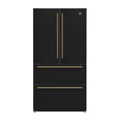 FORNO 2-Piece Black Kitchen Bundle - 30" Induction Range and 36" Bottom Freezer Refrigerator - Forno Appliances