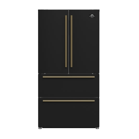FORNO 2-Piece Black Kitchen Bundle - 30" Induction Range and 36" Bottom Freezer Refrigerator - Forno Appliances