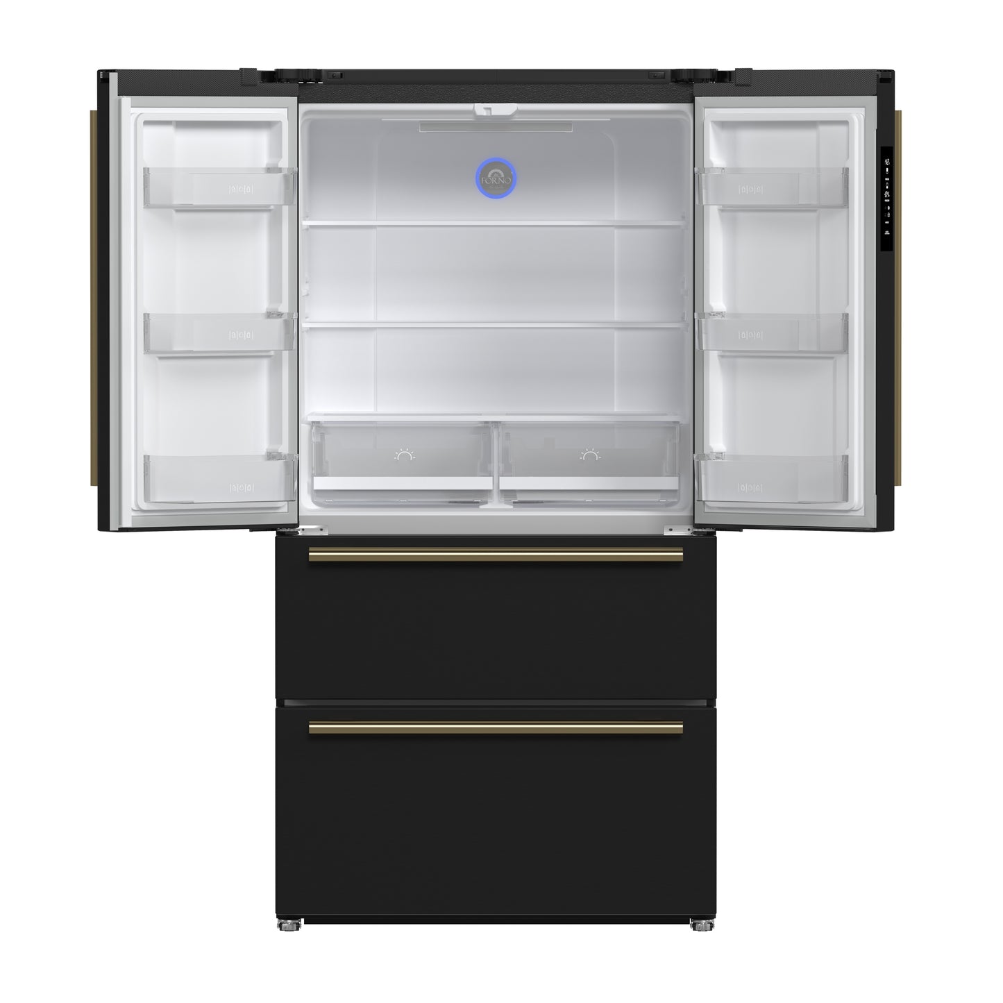 FORNO 2-Piece Black Kitchen Bundle - 30" Induction Range and 36" Bottom Freezer Refrigerator - Forno Appliances