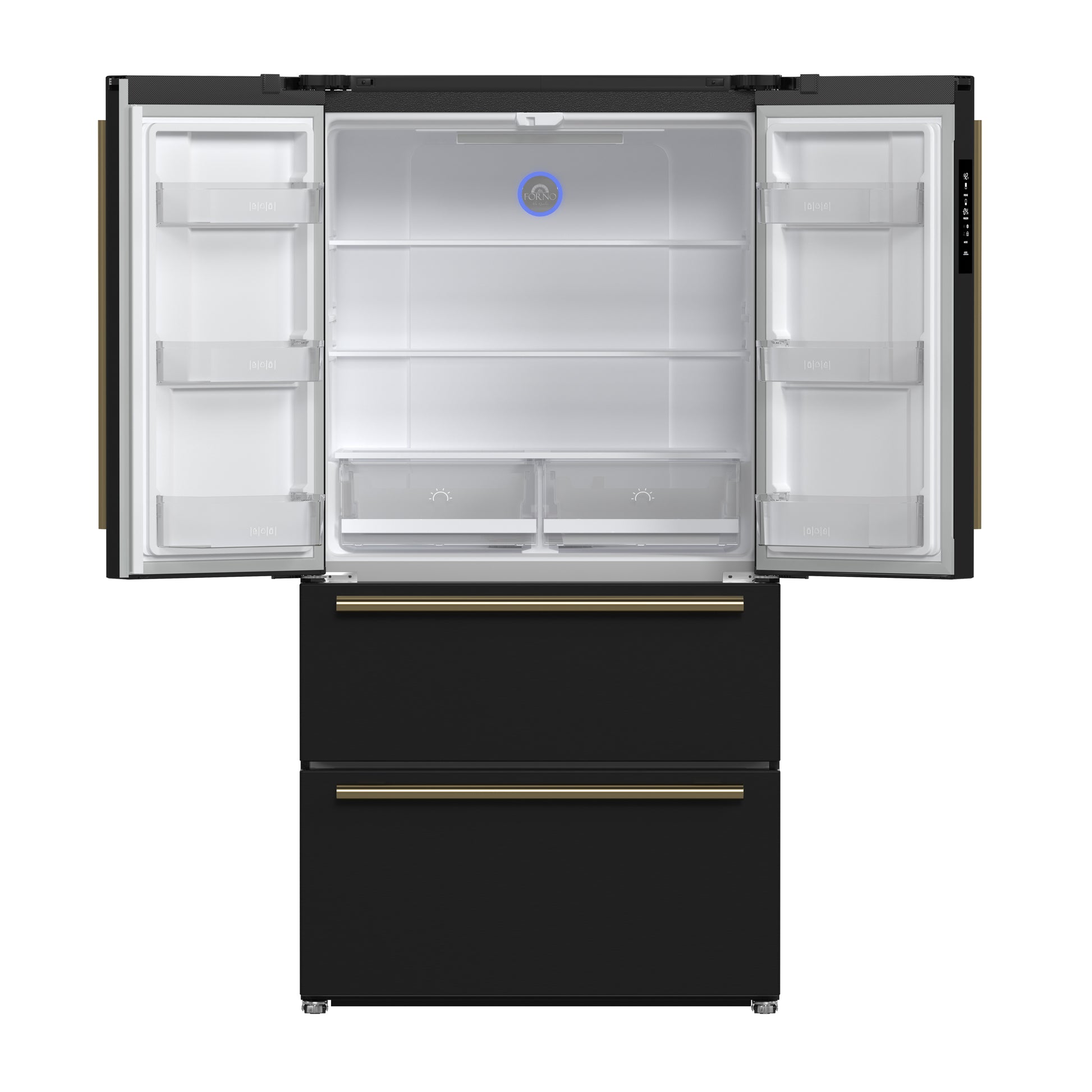 FORNO 2-Piece Black Kitchen Bundle - 30" Induction Range and 36" Bottom Freezer Refrigerator - Forno Appliances
