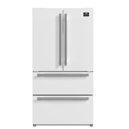 Forno Moena Espresso 36-Inch White French Door Refrigerator, 19.2 Cu. Ft., Frost-Free, Automatic Ice Maker, ENERGY STAR Certified - Forno Appliances