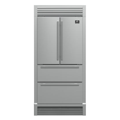Forno Moena 40-Inch French Door Refrigerator, Stainless Steel, 19.2 cu.ft, Decorative Grill, ENERGY STAR Certified - Forno Appliances