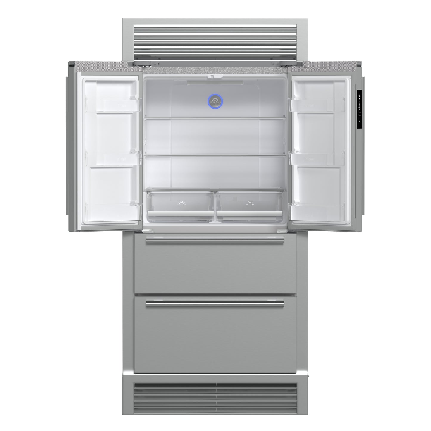 Forno Moena 40-Inch French Door Refrigerator, Stainless Steel, 19.2 cu.ft, Decorative Grill, ENERGY STAR Certified - Forno Appliances