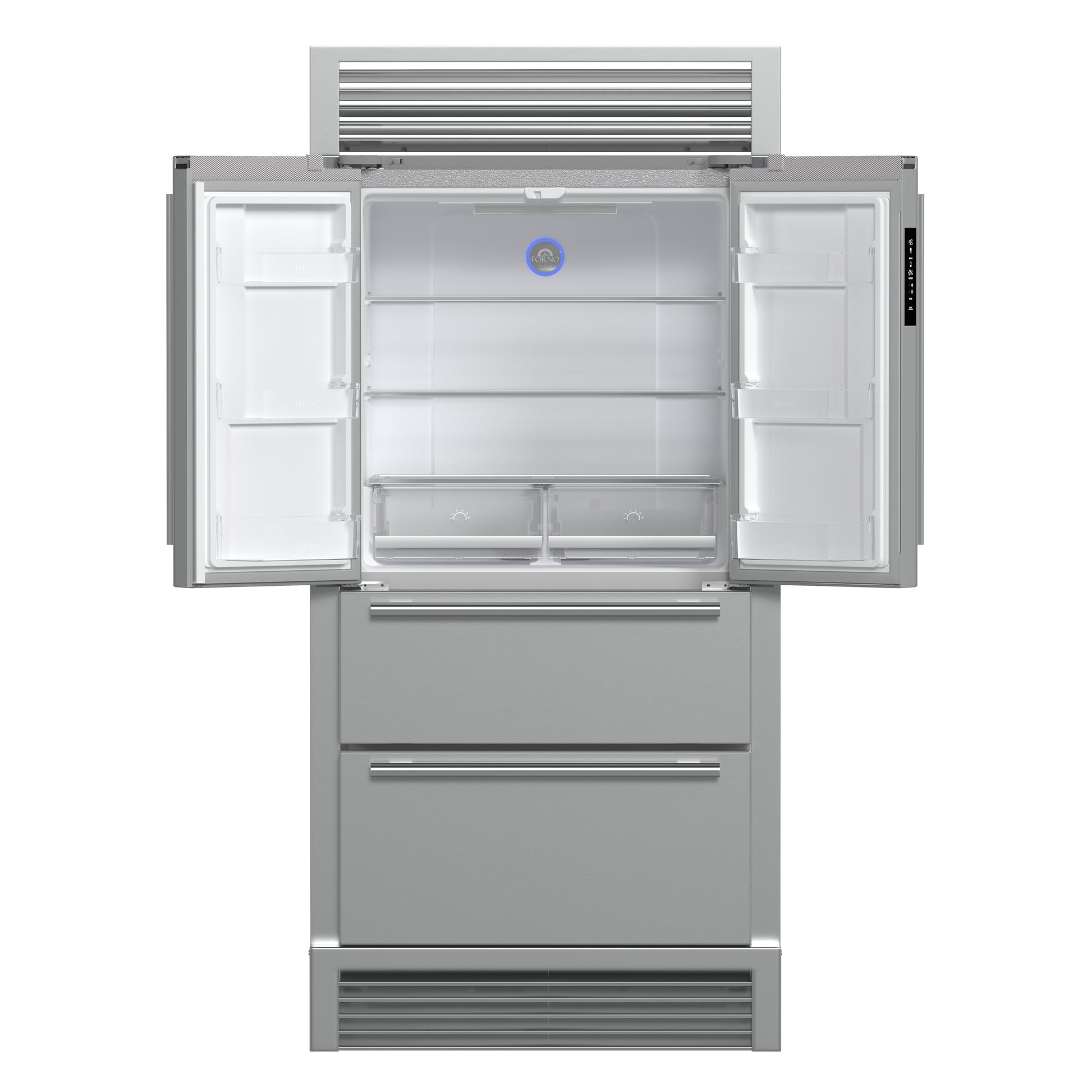 Forno Moena 40-Inch French Door Refrigerator, Stainless Steel, 19.2 cu.ft, Decorative Grill, ENERGY STAR Certified - Forno Appliances