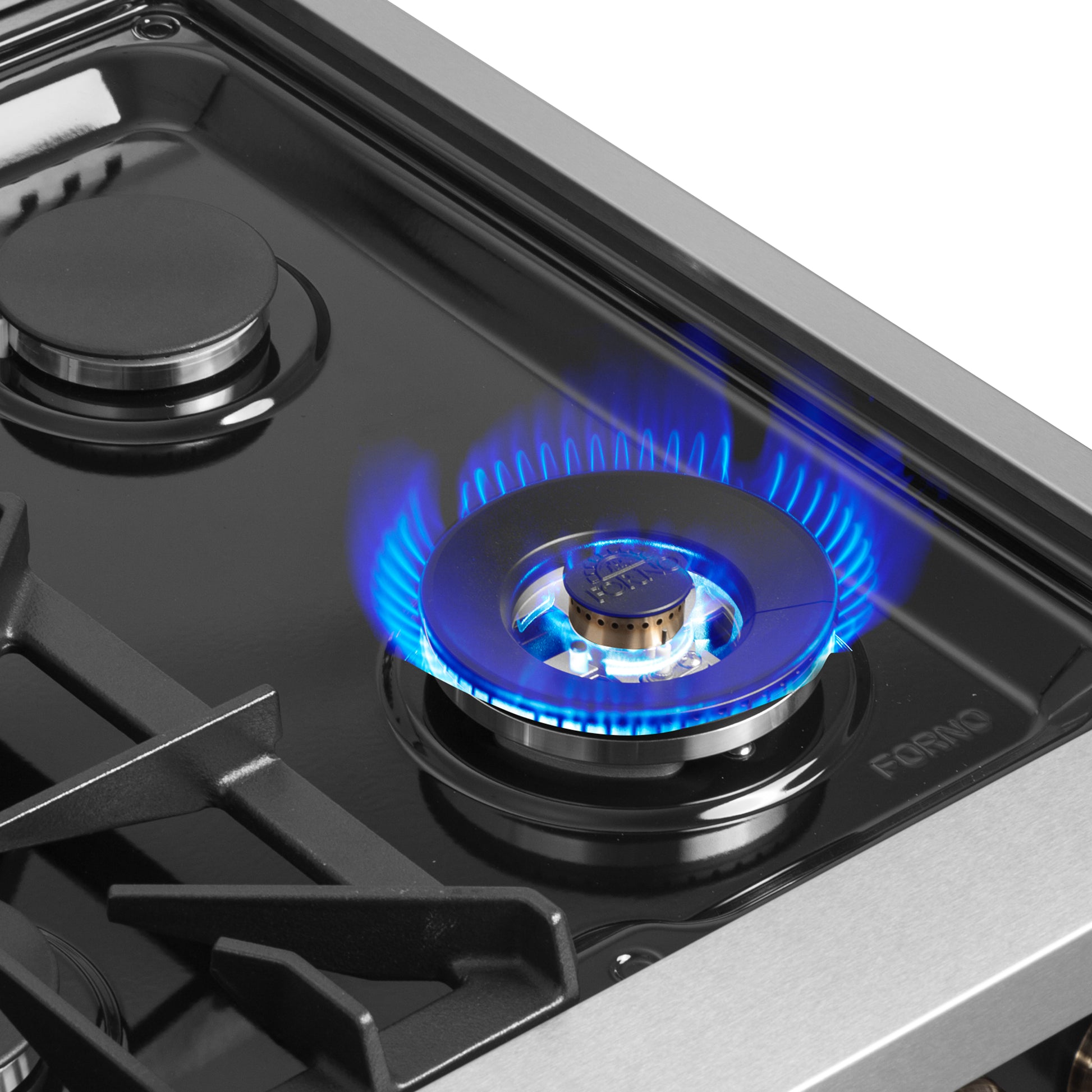 Forno Galiano 36-inch French Door Gas Range Black and Antique Brass Design, 6 Sealed Burners 83,000 BTU, 5.36 cu.ft. Convection Oven - Forno Appliances