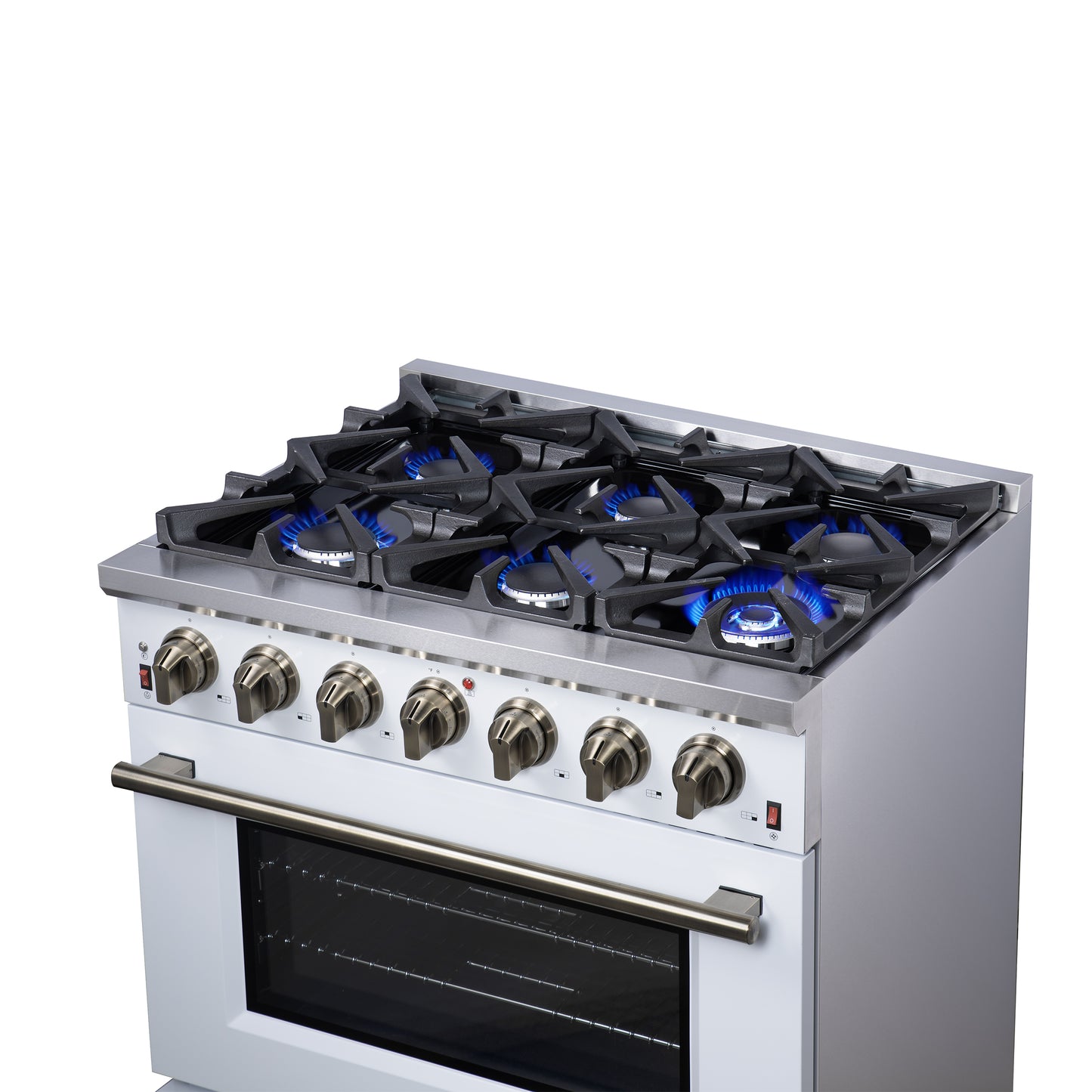 Cuisinière à gaz autoportante blanche Forno Massimo de 36 pouces, 6 brûleurs scellés, four à convection, économe en énergie